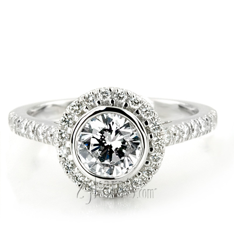14K white gold Dazzling Bezel Set Micro Pave Diamond Engagement Ring - main view