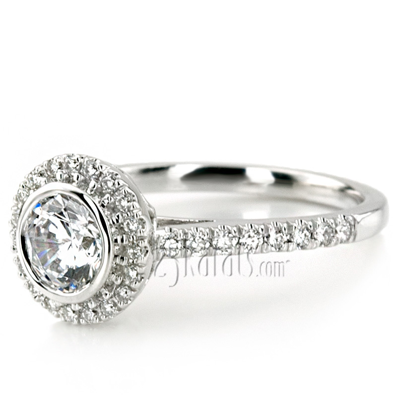 14K white gold Dazzling Bezel Set Micro Pave Diamond Engagement Ring - alternate view 2