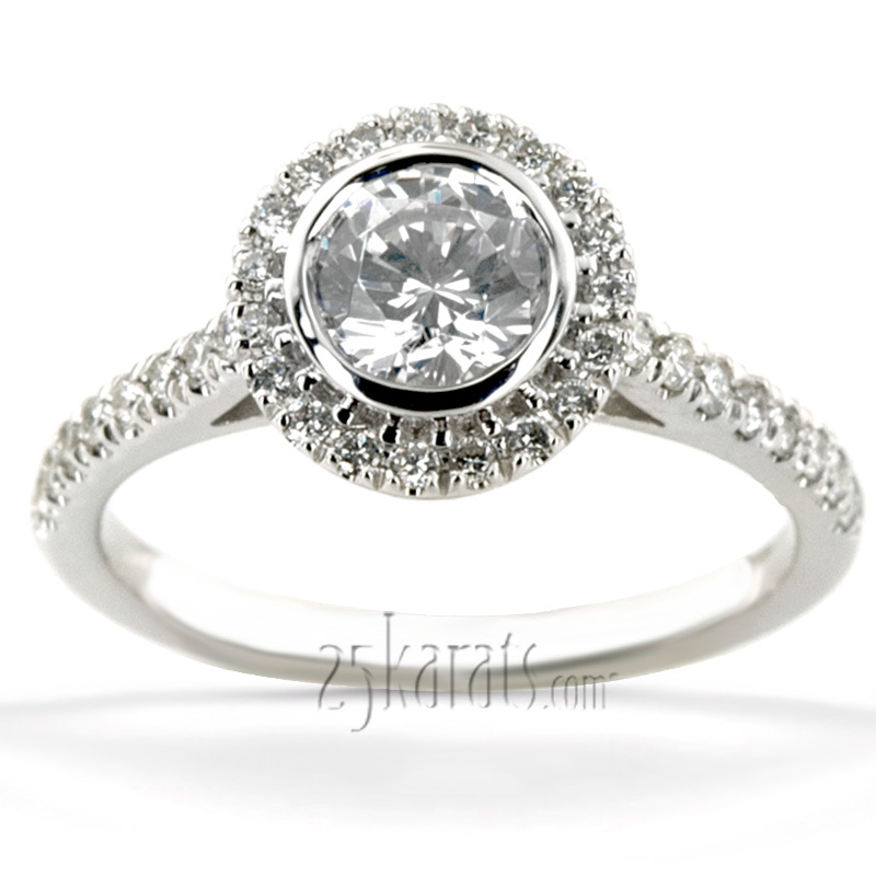 14K white gold Dazzling Bezel Set Micro Pave Diamond Engagement Ring - alternate view 4