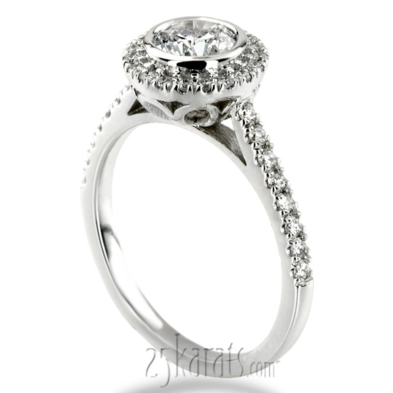 14K white gold Dazzling Bezel Set Micro Pave Diamond Engagement Ring - alternate view 5