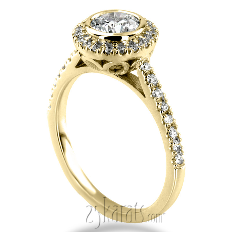 14K white gold Dazzling Bezel Set Micro Pave Diamond Engagement Ring - alternate view 6