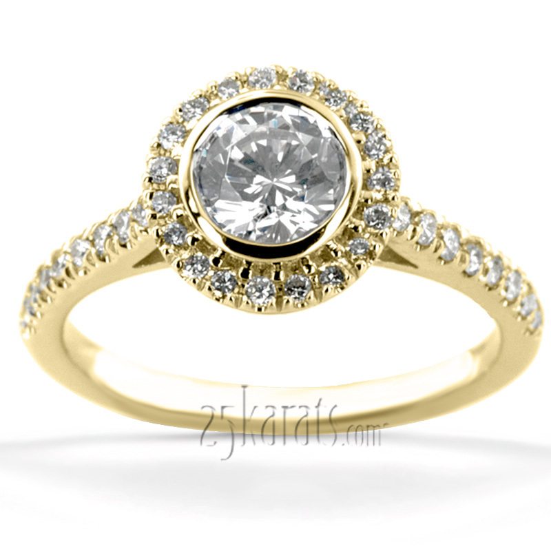 14K white gold Dazzling Bezel Set Micro Pave Diamond Engagement Ring - alternate view 7