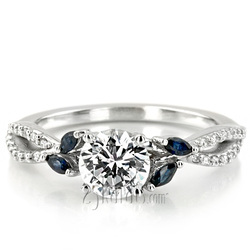 Marquise Sapphire Accented Diamond Engagement Ring