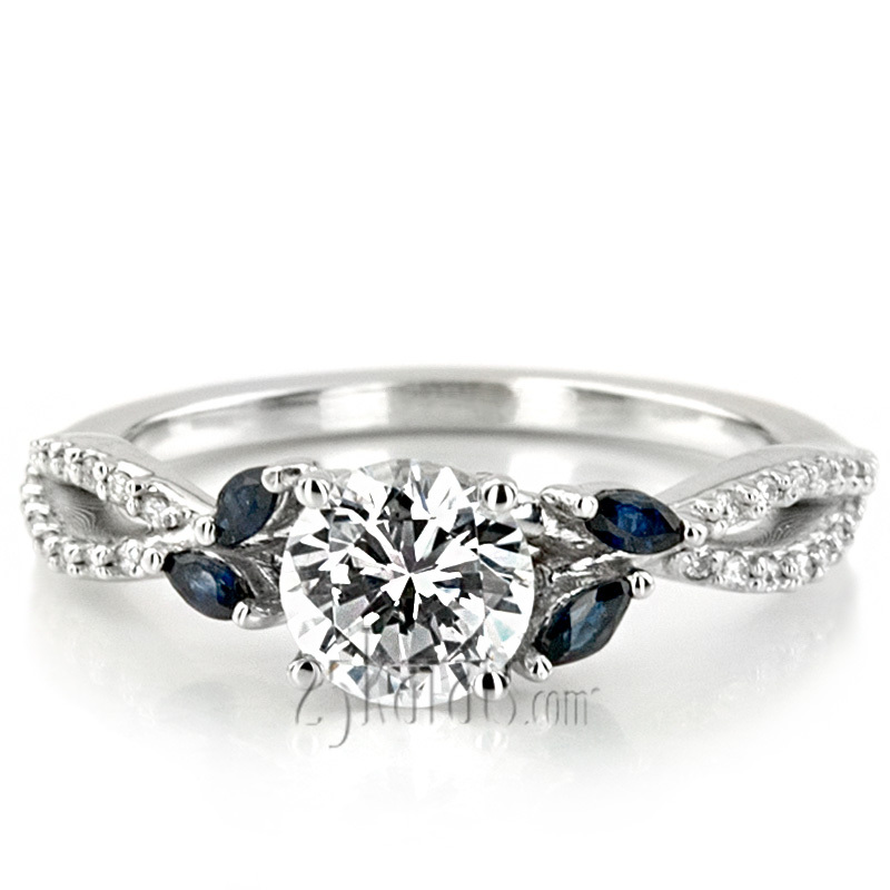 14K white gold Marquise Sapphire Accented Diamond Engagement Ring - main view