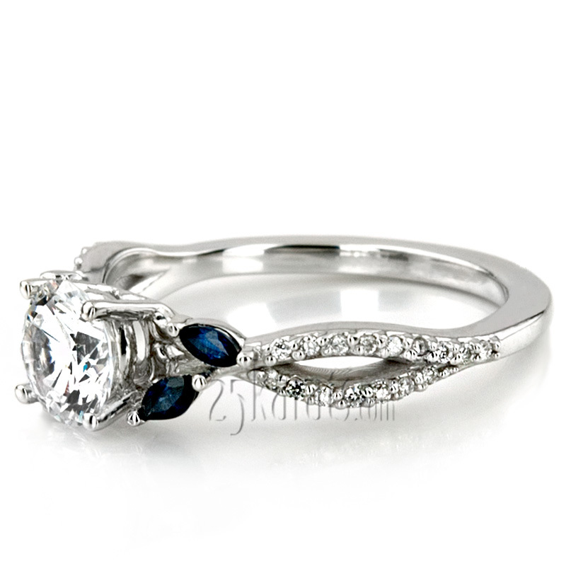 14K white gold Marquise Sapphire Accented Diamond Engagement Ring - alternate view 2