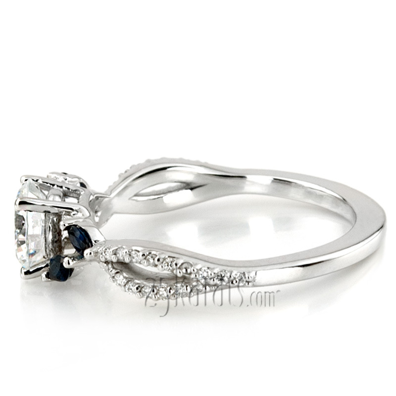 14K white gold Marquise Sapphire Accented Diamond Engagement Ring - alternate view 3