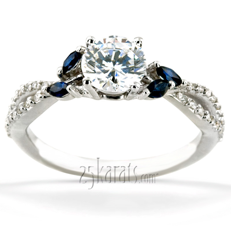 14K white gold Marquise Sapphire Accented Diamond Engagement Ring - alternate view 4