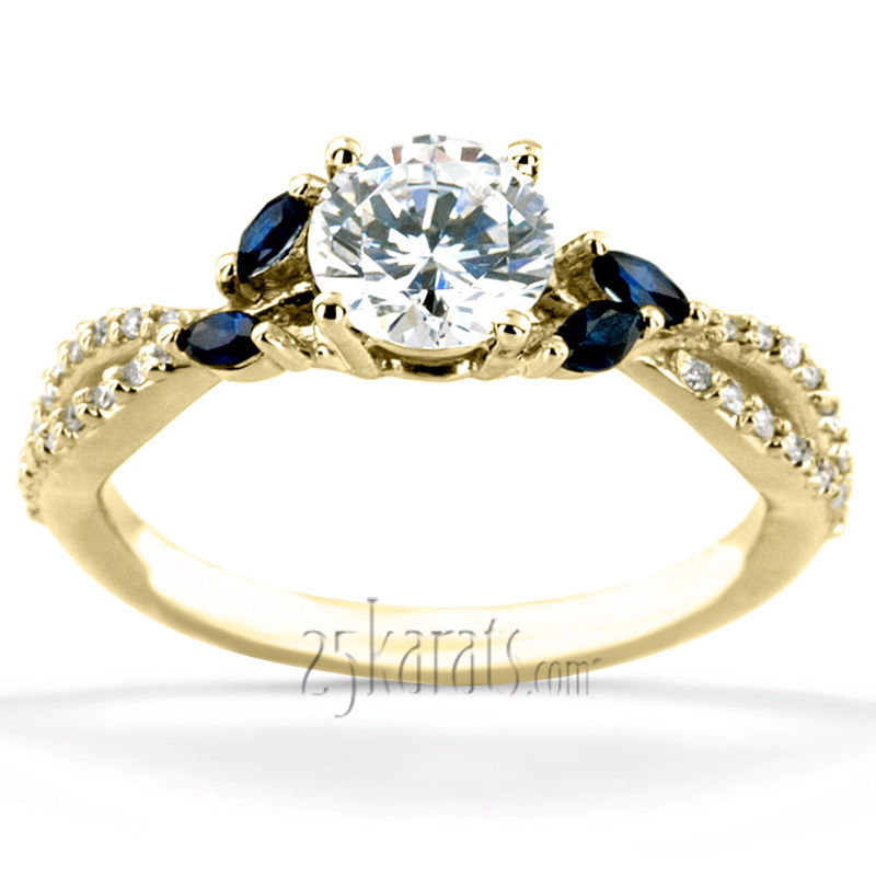 14K white gold Marquise Sapphire Accented Diamond Engagement Ring - alternate view 5