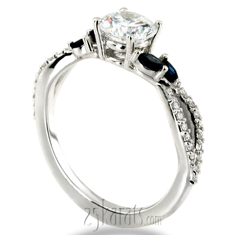 14K white gold Marquise Sapphire Accented Diamond Engagement Ring - alternate view 6