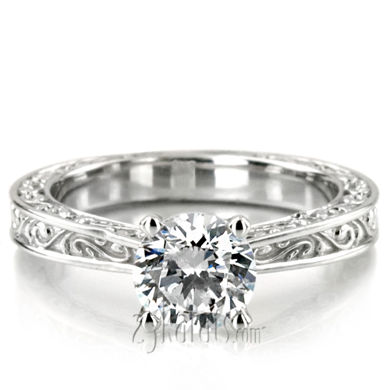 Three Sided Scroll Design Solitaire Engagement Ring