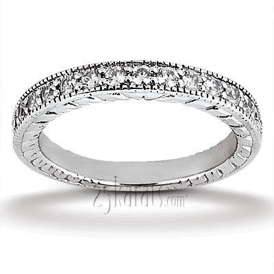 14K white gold Antique Design Bead Set Women's Diamond Wedding Band (1/2 ct. tw.) - main view