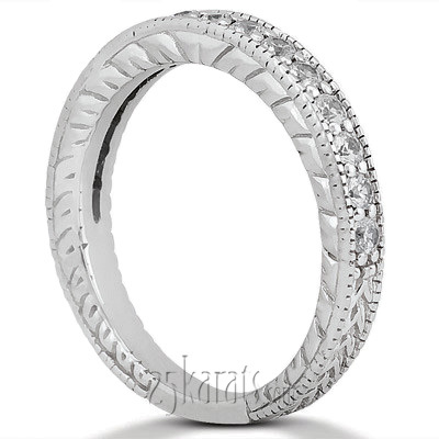 14K white gold Antique Design Bead Set Women's Diamond Wedding Band (1/2 ct. tw.) - alternate view 2