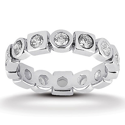 14K white gold Round Cut Bezel Set Diamond Eternity Wedding Band (0.96 ct. tw.) - main view