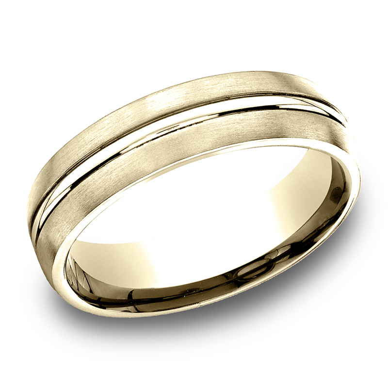 14K yellow gold 6.5mm satin Satin-High-Polished-Center-Cut-Carved-Design-Band - alternate view 6