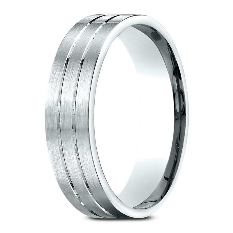 14K white gold 6.5mm satin Light-Comfort-Satin-Finished-with-Parallel-Center - main view
