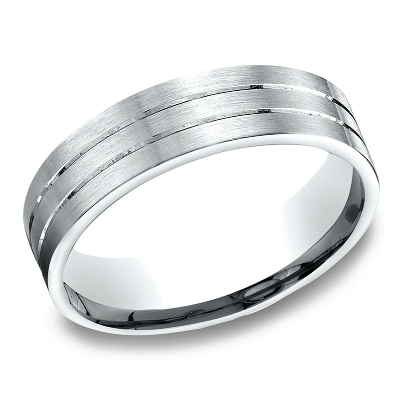 14K white gold 6.5mm satin Light-Comfort-Satin-Finished-with-Parallel-Center - alternate view 2