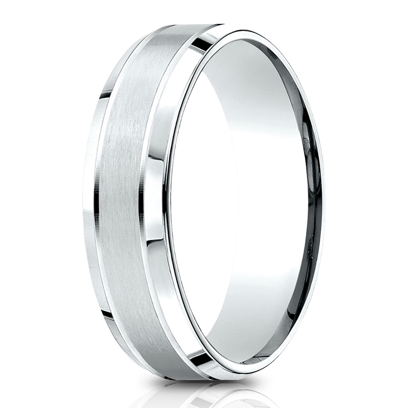14K white gold 6.5mm satin Light-Comfort-Satin-Finished-High-Polished-Beveled - main view