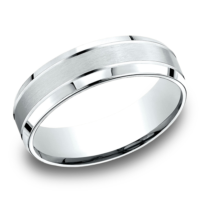 14K white gold 6.5mm satin Light-Comfort-Satin-Finished-High-Polished-Beveled - alternate view 2