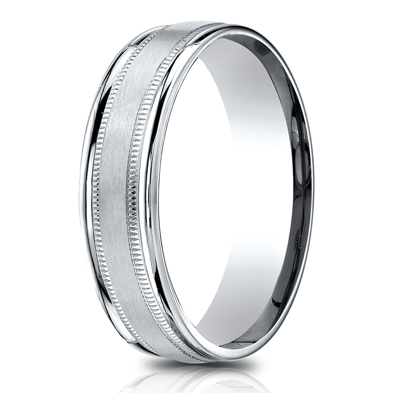 14K white gold 6.5mm satin Light-Comfort-Satin-Finish-Center-with-Milgrain - alternate view 2