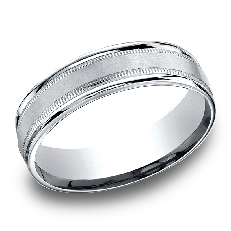 14K white gold 6.5mm satin Light-Comfort-Satin-Finish-Center-with-Milgrain - alternate view 3