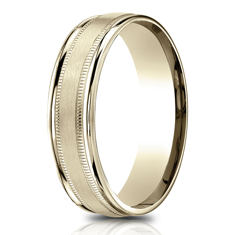 14K yellow gold 6.5mm satin Light-Comfort-Satin-Finish-Center-with-Milgrain - main view