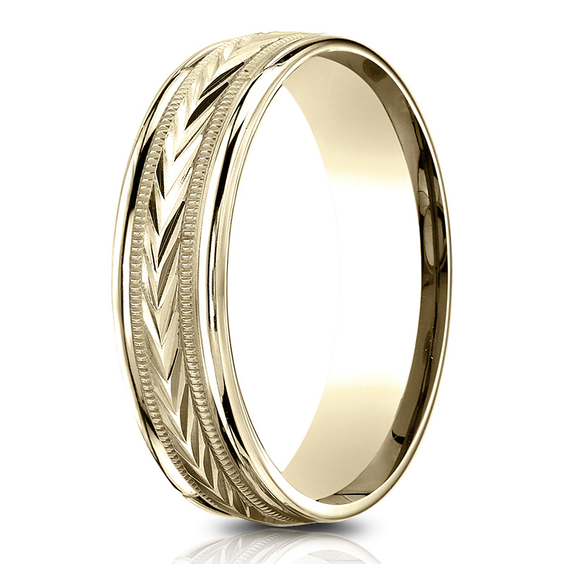 14K yellow gold 6.5mm diamond cut Light-Comfort-Harvest-of-Love-Round-Edge-Carved-De - alternate view 2