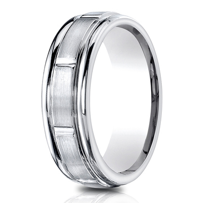 Light Comfort Satin-Finished 8 Center Cuts and Round Edge Carved Design Band