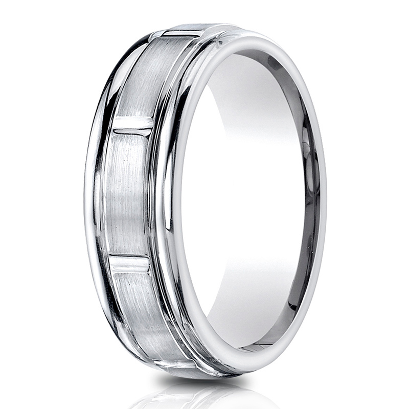 14K white gold 6.5mm satin Light-Comfort-Satin-Finished-8-Center-Cuts - main view