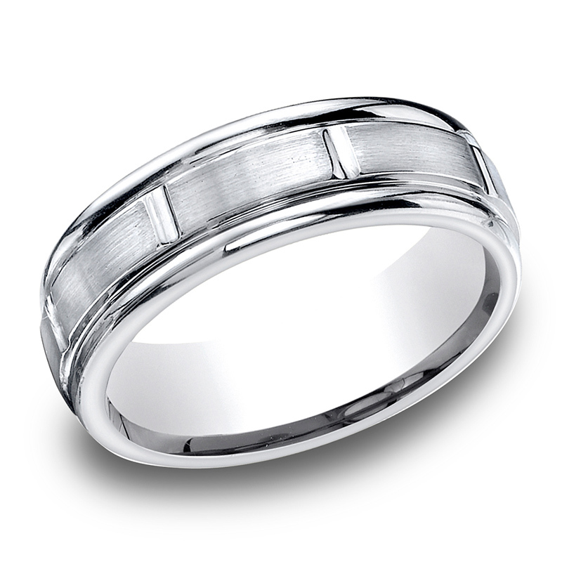 14K white gold 6.5mm satin Light-Comfort-Satin-Finished-8-Center-Cuts - alternate view 2