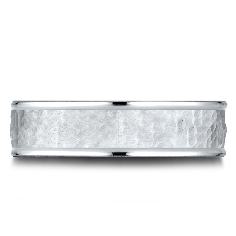 14K white gold 6.5mm hammer Light-Comfort-65mm-High-Polish-Edge-Hammered-Cente - alternate view 3