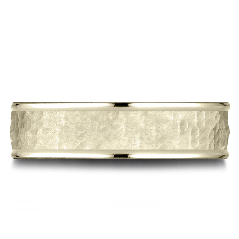 14K yellow gold 6.5mm hammer Light-Comfort-65mm-High-Polish-Edge-Hammered-Cente - alternate view 6
