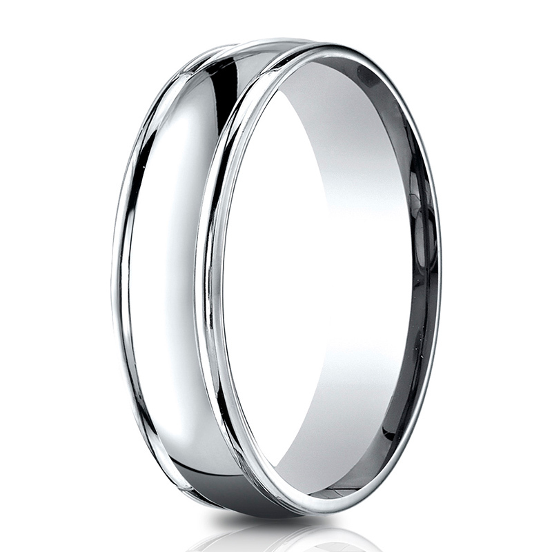 14K white gold 6.5mm high polish Light-Comfort-High-Polish-Finish-Round-Edge-Design - main view
