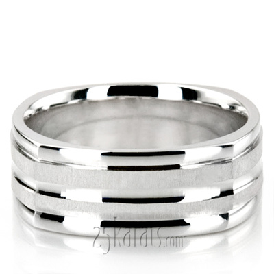 Classic Squared Carved Design Wedding Ring 
