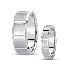 Rectangular Cut Satin Carved Design Wedding Band Set