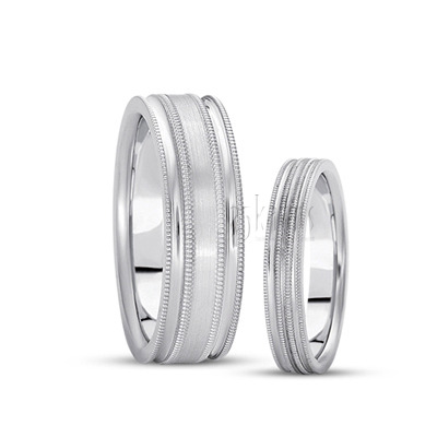 Stylish Four-Milgrain Basic Design Wedding Ring Set