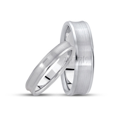 Concave Satin Finish Basic Carved Wedding Band Set