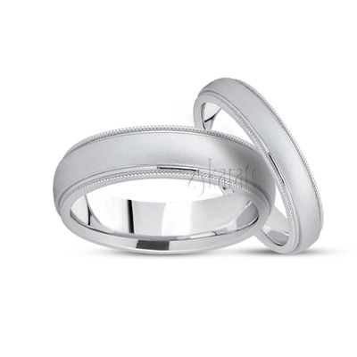 Milgrain Edge Sandblasted Basic Design Wedding Band Set