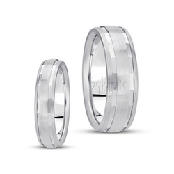 Angled Cut Carved Design Wedding Ring Set