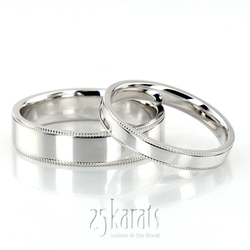 Flat Milgrain Comfort Fit Wedding Band Set thumbnail 1