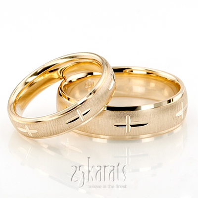 Exquisite Cross Carved Design Wedding Ring Set