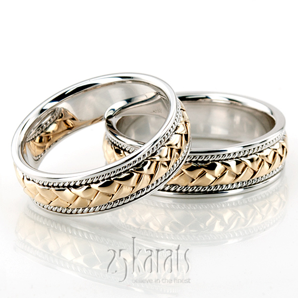 Braided Two-Tone Handmade Wedding Ring Set