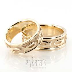 Ichthus Jesus Fish Motif Christian Wedding Band Set