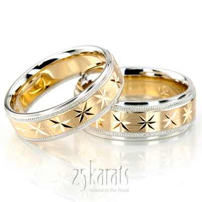 Compass Star Basic Design Wedding Ring Set