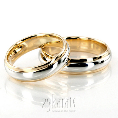 Simple High Polished Carved Design Wedding Band Set