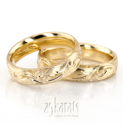Exquisite Wire Matte Fancy Carved Wedding Ring Set