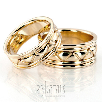 Modern Two-Color Handcrafted Wedding Ring Set