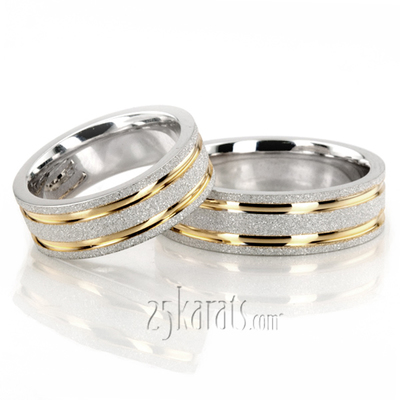 Contemporary Two-Color Stoned Wedding Ring Set