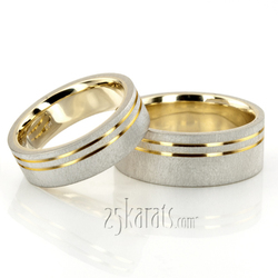Modern Parallel Cut Two-Tone Wedding Ring Set