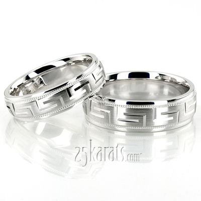 Greek Key Fancy Designer Wedding Ring Set