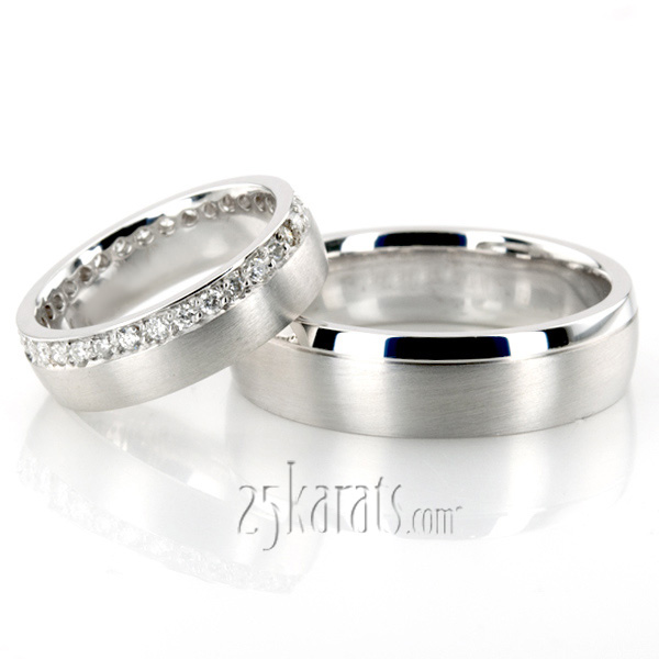 Grooved Diamond Wedding Band Set